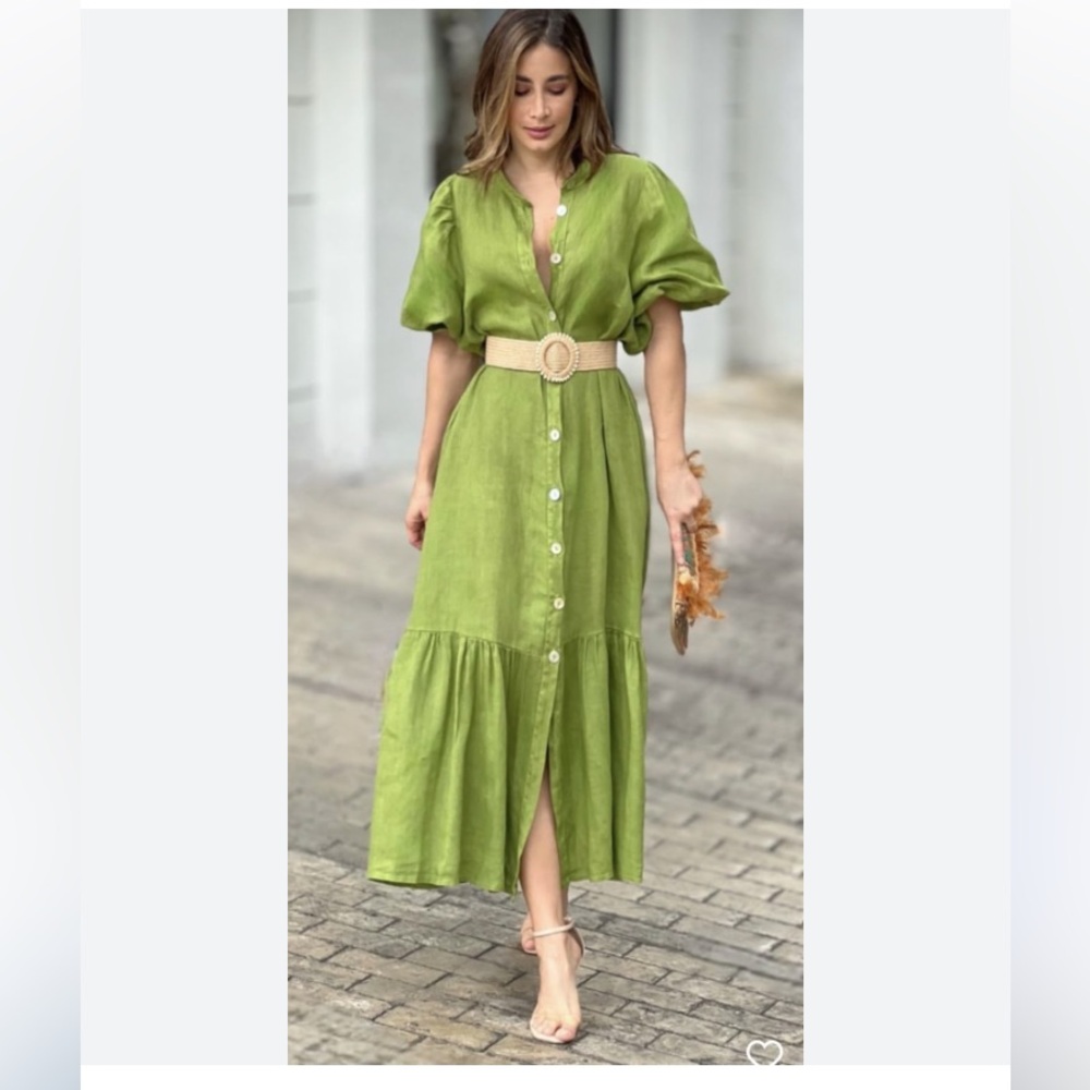 Luxology Olive Green Midi Dress with Belt